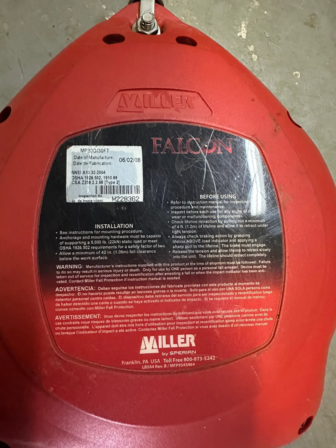 Miller Falcon Self-Retracting Lifeline image indicator(3)
