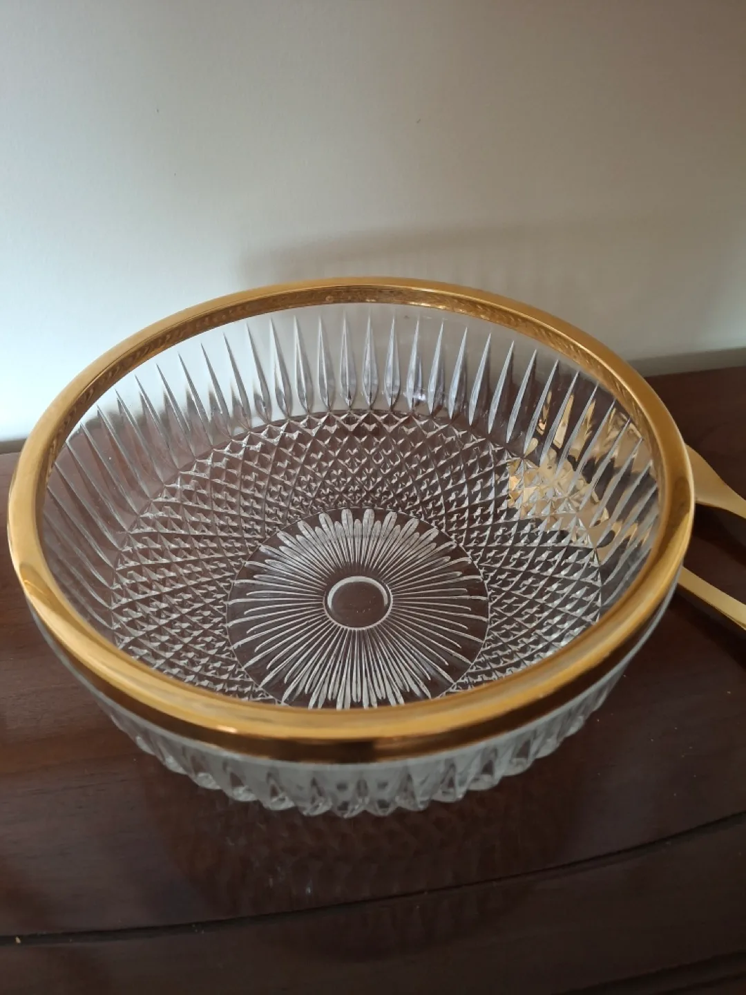 Crystal bowl with gold trim & salad servers image indicator(3)