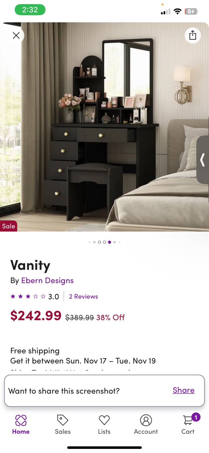 Black Vanity with Mirror and Stool