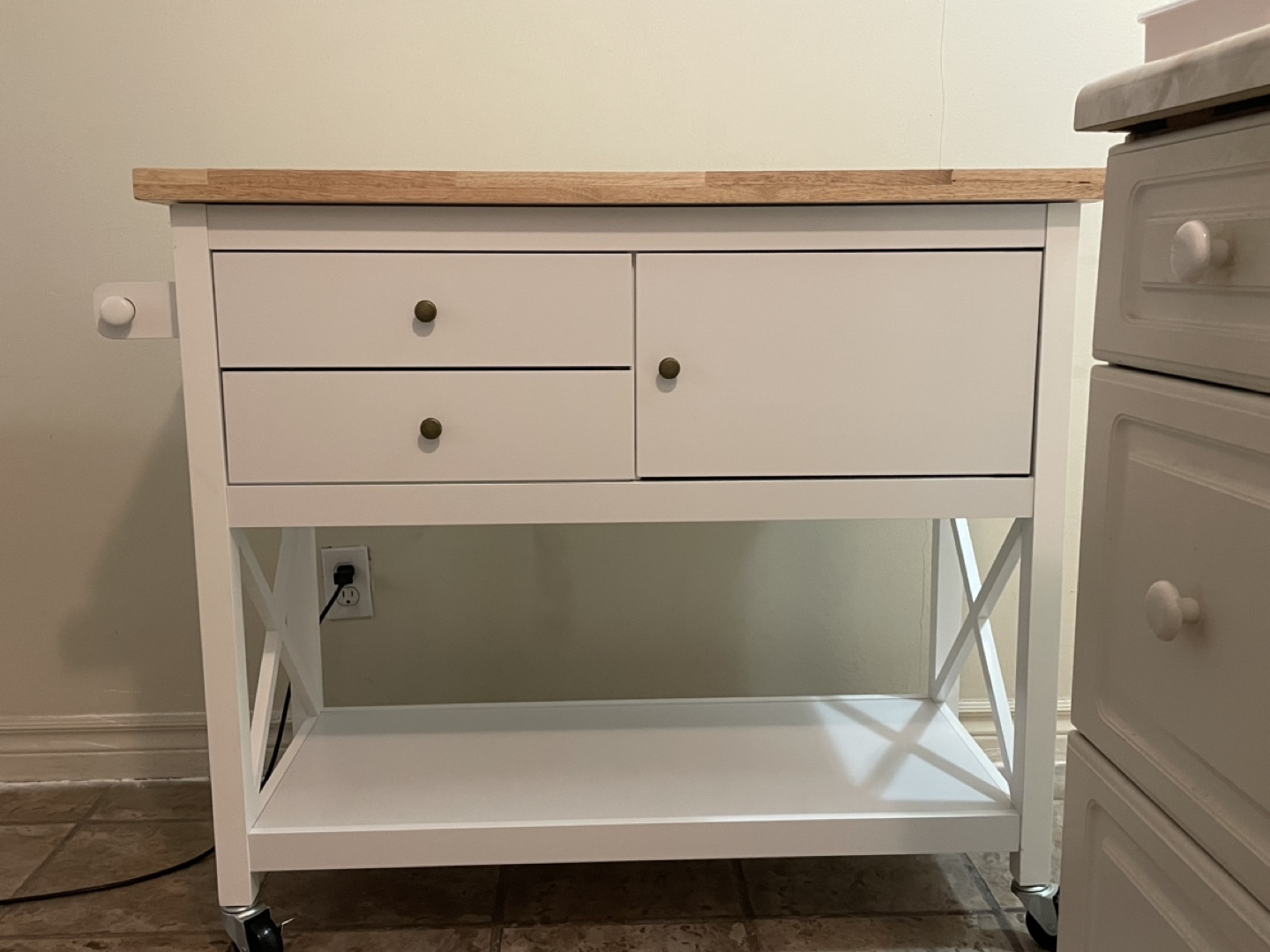 White Kitchen Cart Rolling Kitchen Island with Storage