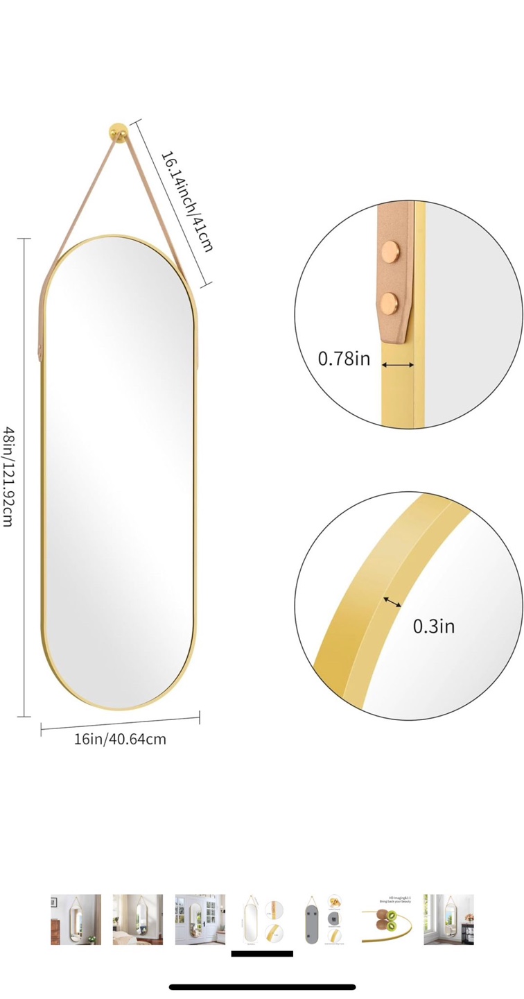Full Length Oval Mirror with Leather Strap - photo 4