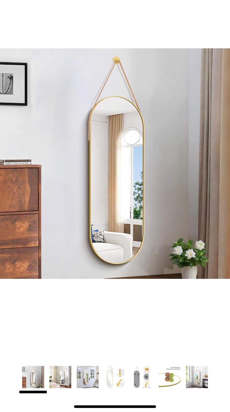 Full Length Oval Mirror with Leather Strap