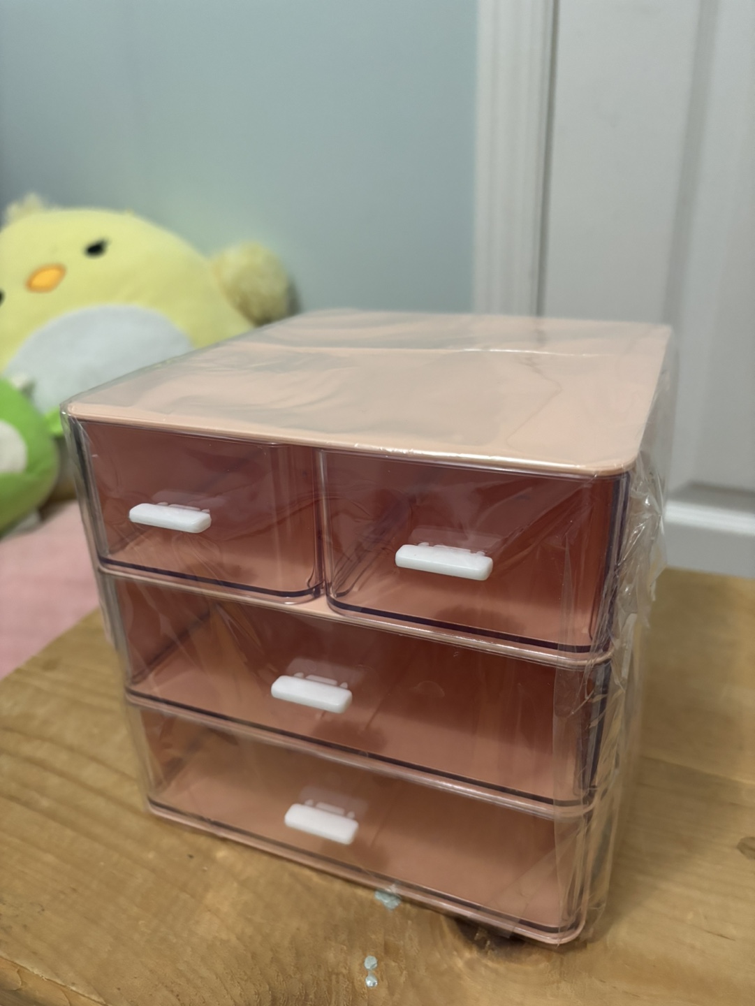 Cute Desk Organizer with Drawers (pink) + cute sticker roll!