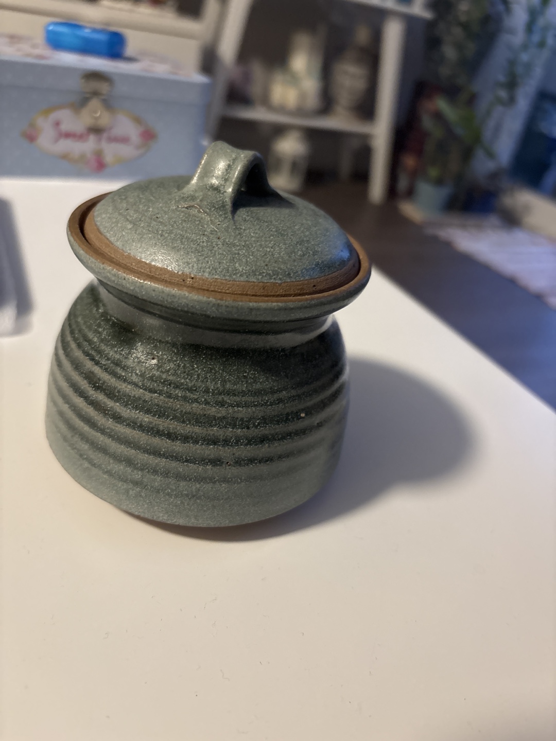 Green Ceramic Jar with Lid