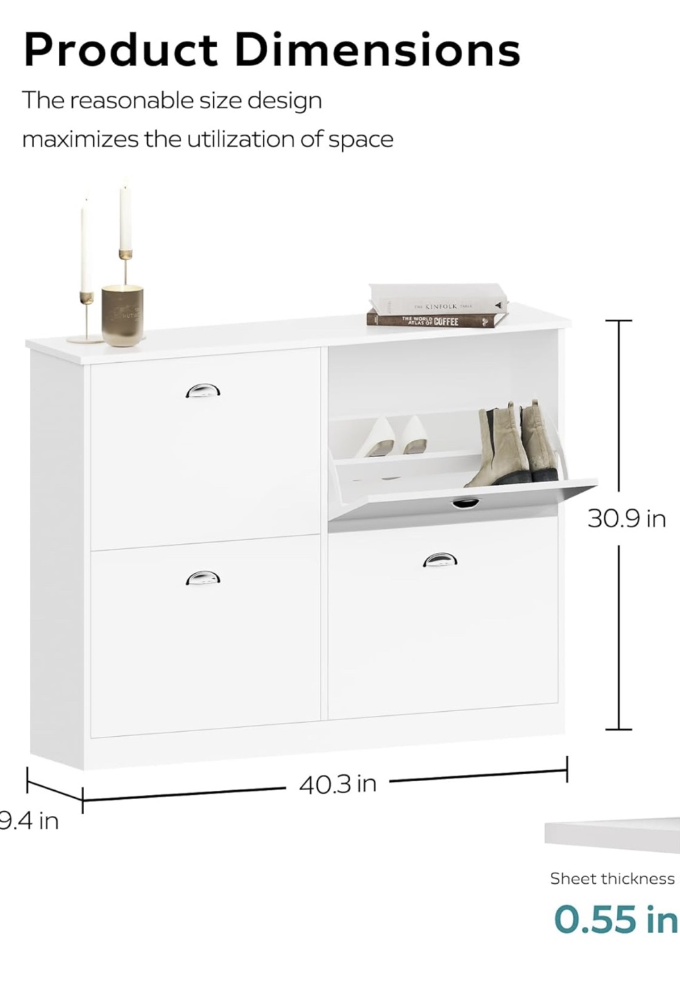 White 4-Tier Shoe Cabinet with Doors - photo 3