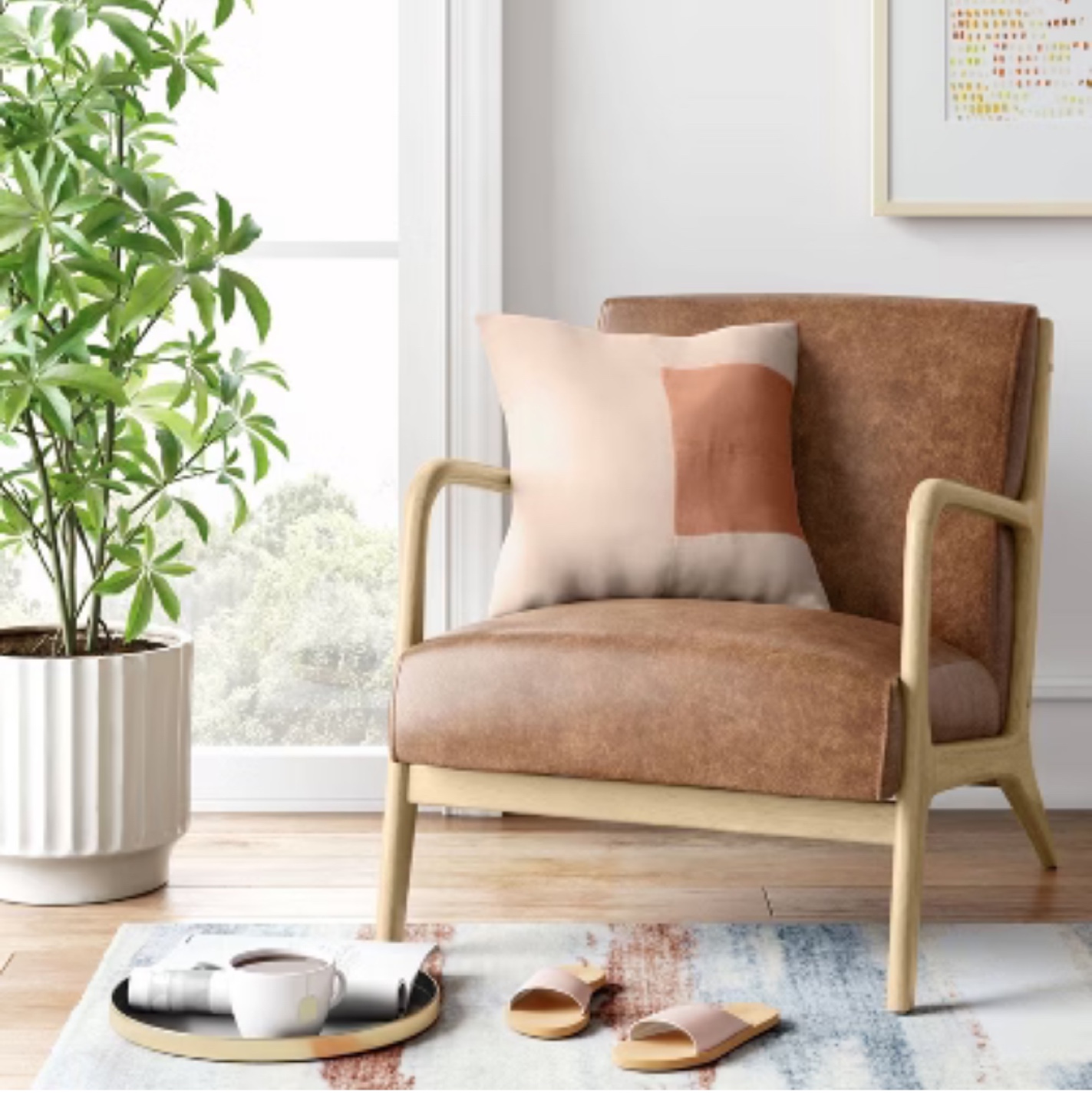 Threshold Esters Wood Armchair Caramel Faux Leather