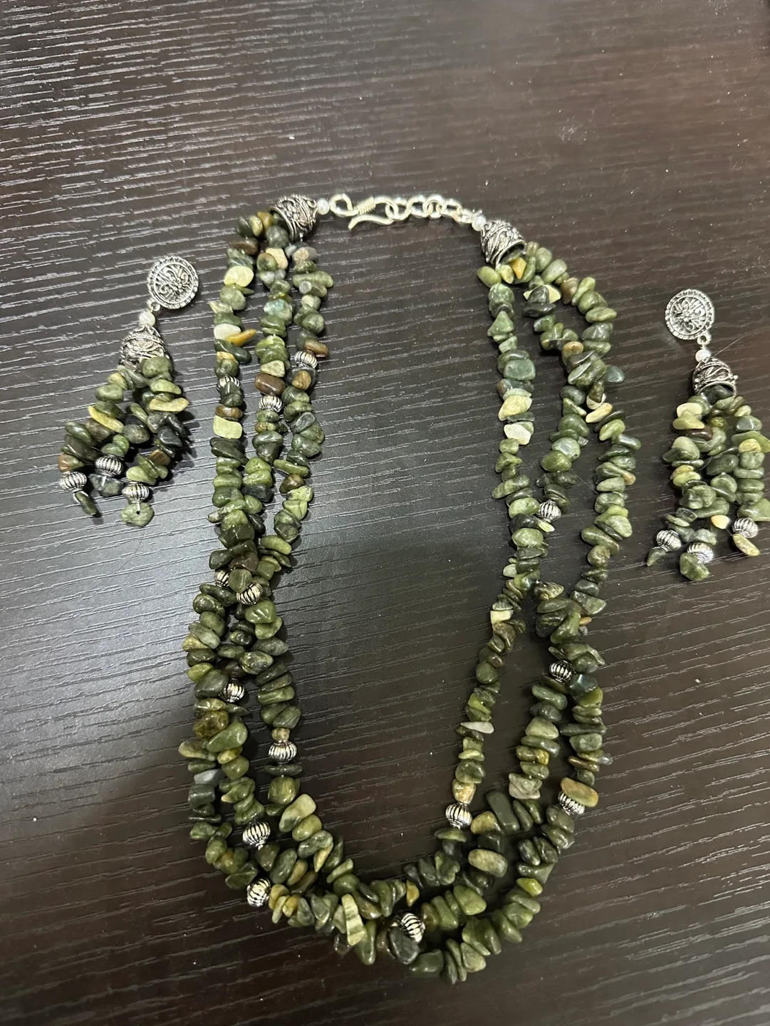 Green Stone Necklace and Earrings Set image indicator(2)
