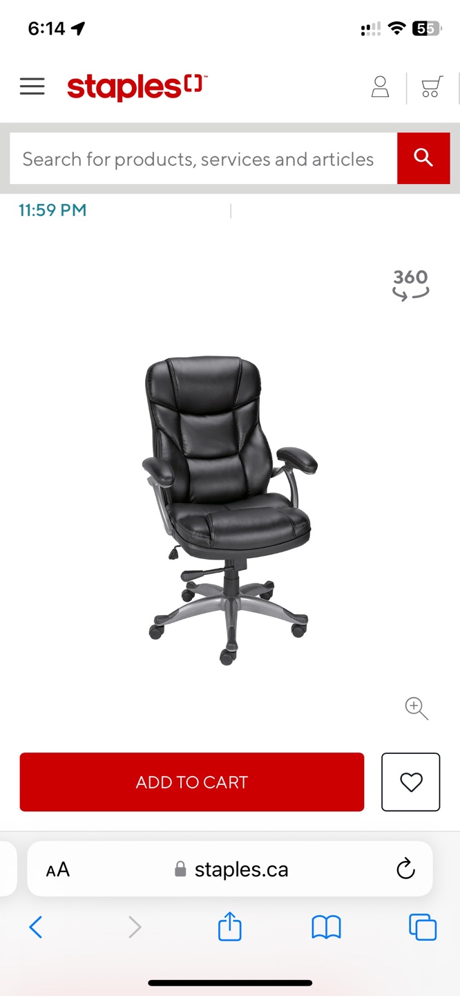 Staples Osgood Bonded Leather High-Back Manager's Chair - Black