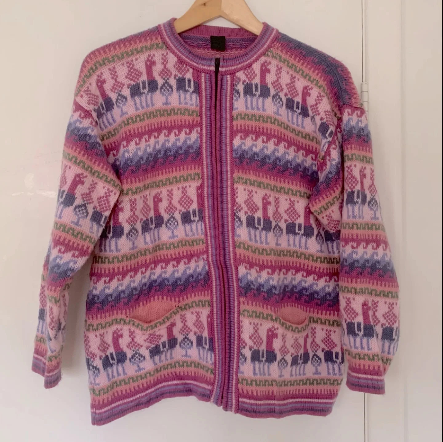 Fair trade 100% Alpaca Wool Hand Knit zip sweater cardigan image indicator(2)