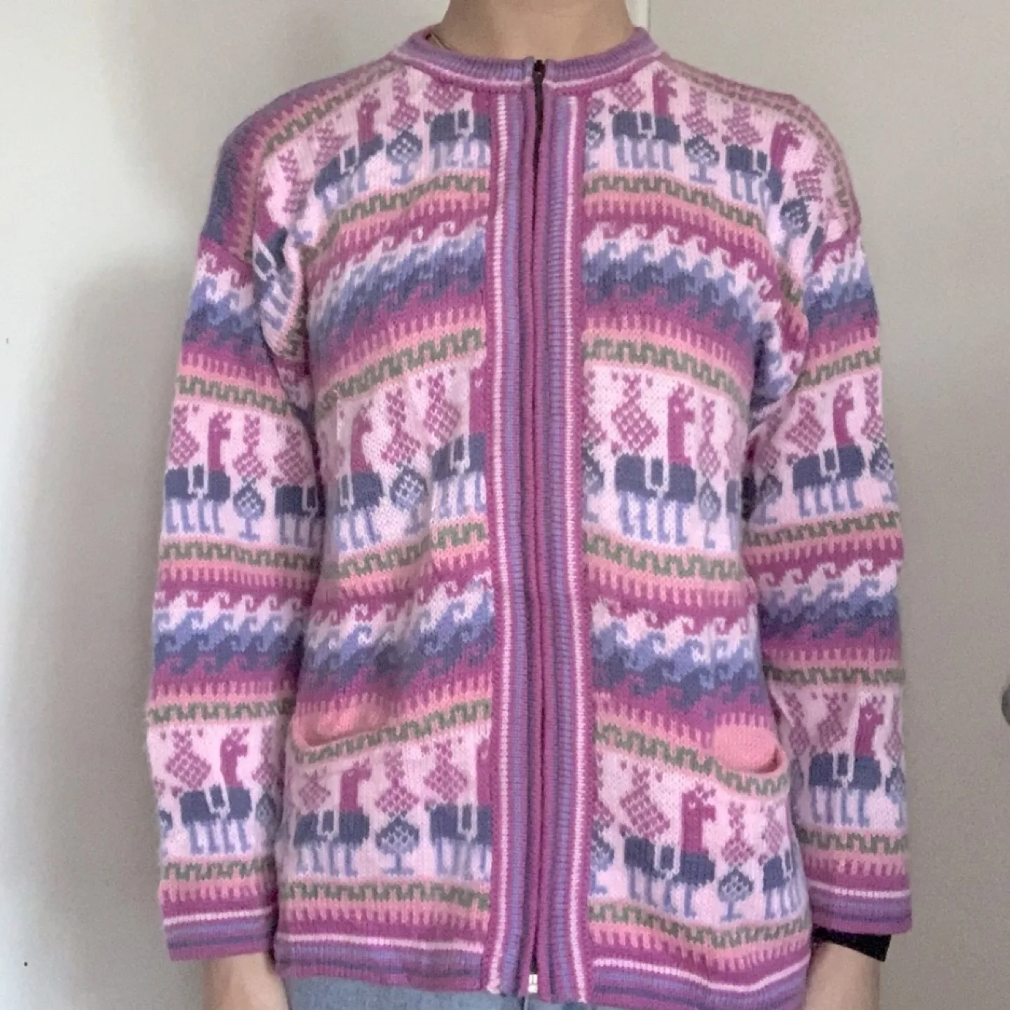 Fair trade 100% Alpaca Wool Hand Knit zip sweater cardigan image indicator(4)