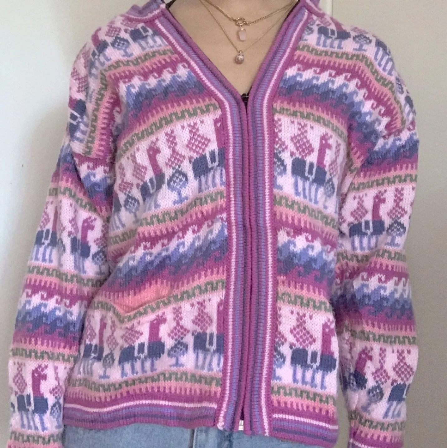 Fair trade 100% Alpaca Wool Hand Knit zip sweater cardigan image indicator(3)