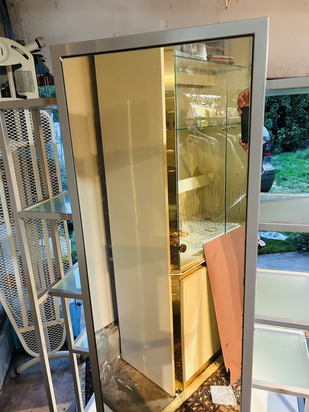 Glass and Metal Shelving Unit with Mirror - photo 2