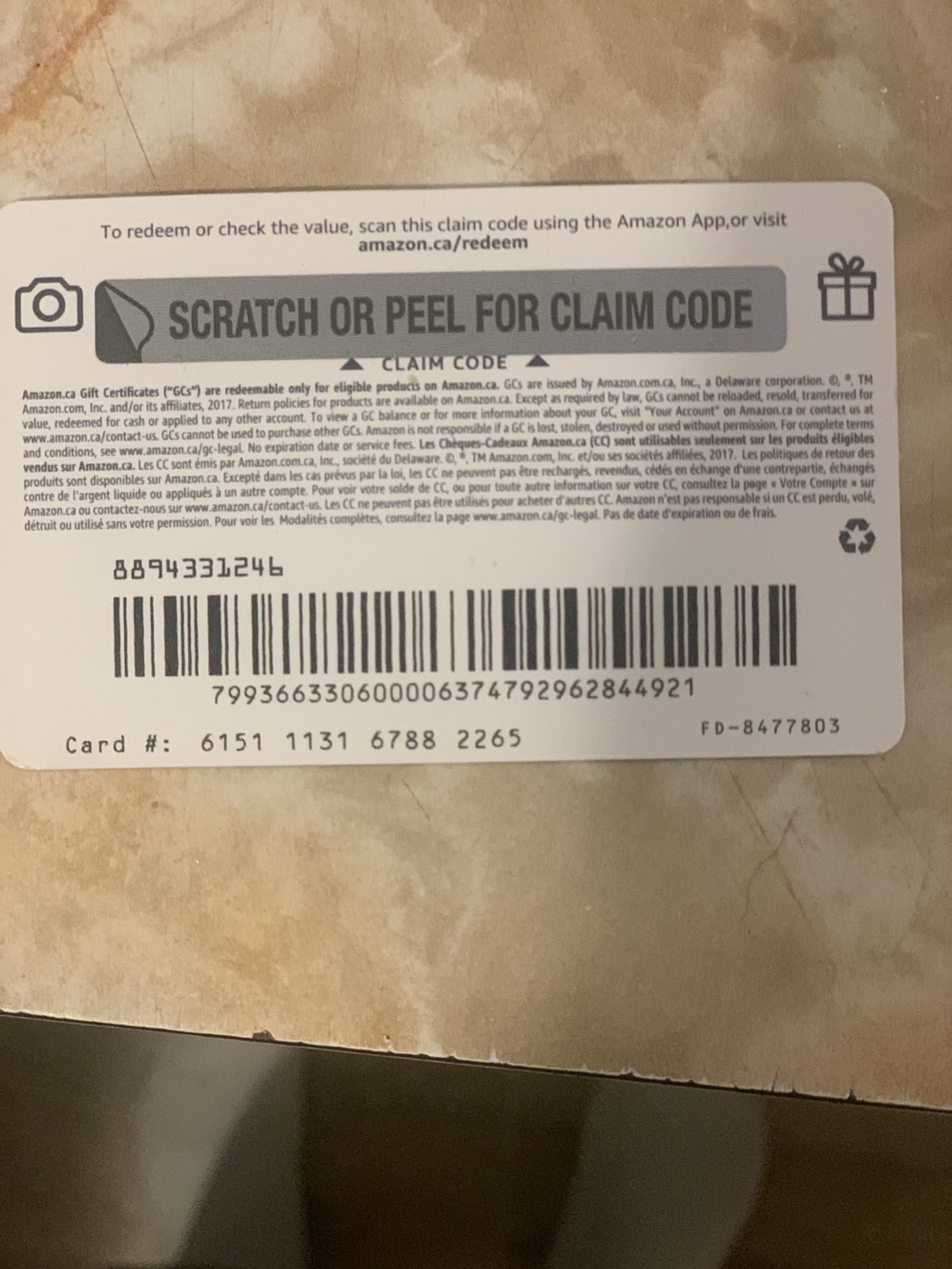 $100 Amazon gift card selling $50