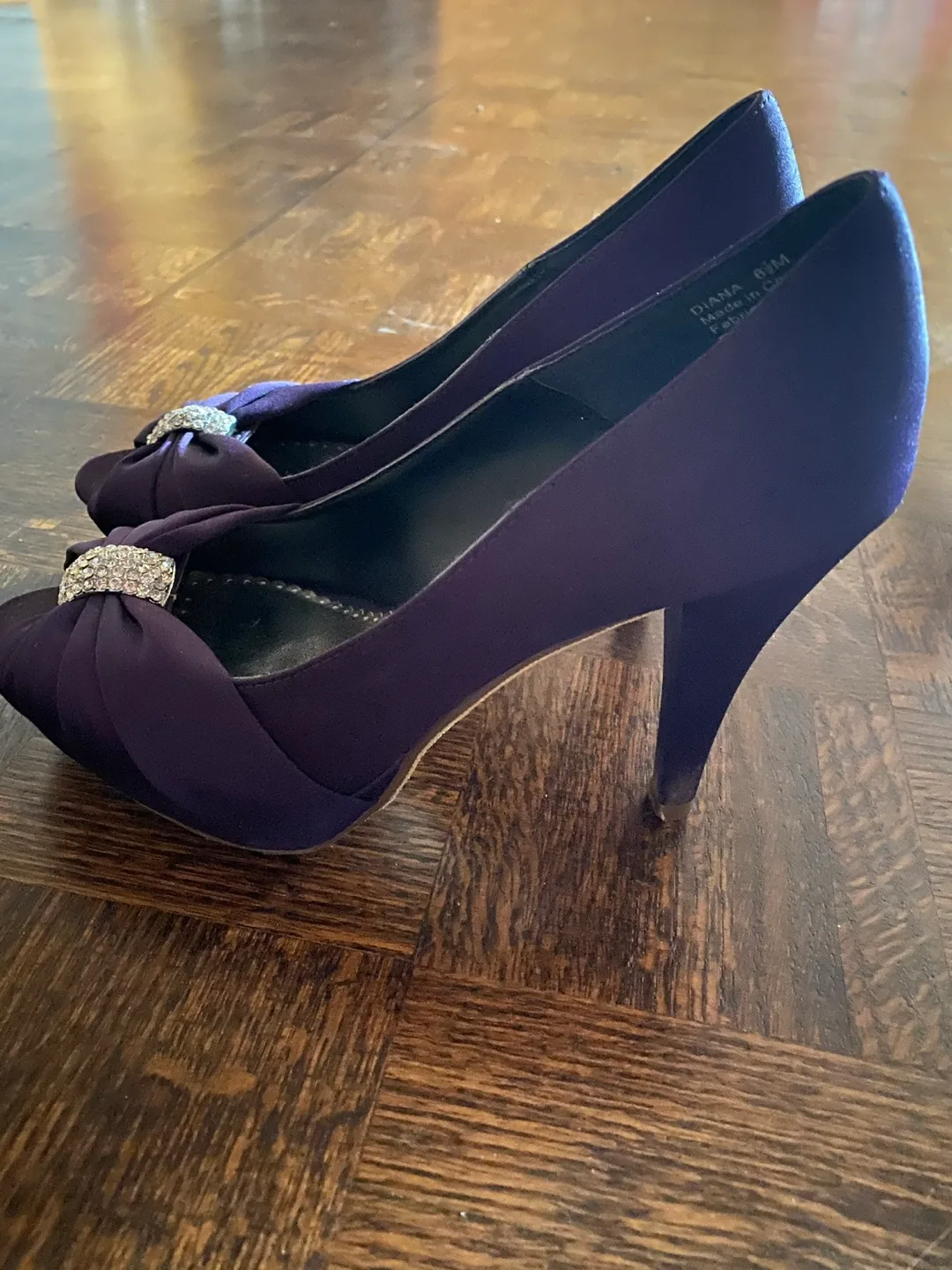 Purple Satin Heels with Rhinestone Bow image indicator(2)