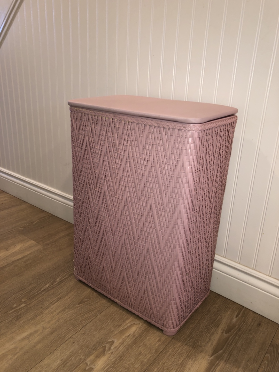 Vintage Pink Wicker Hamper