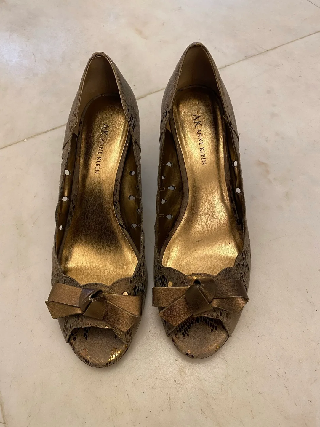 Anne Klein Gold Peep Toe Heels image indicator(2)