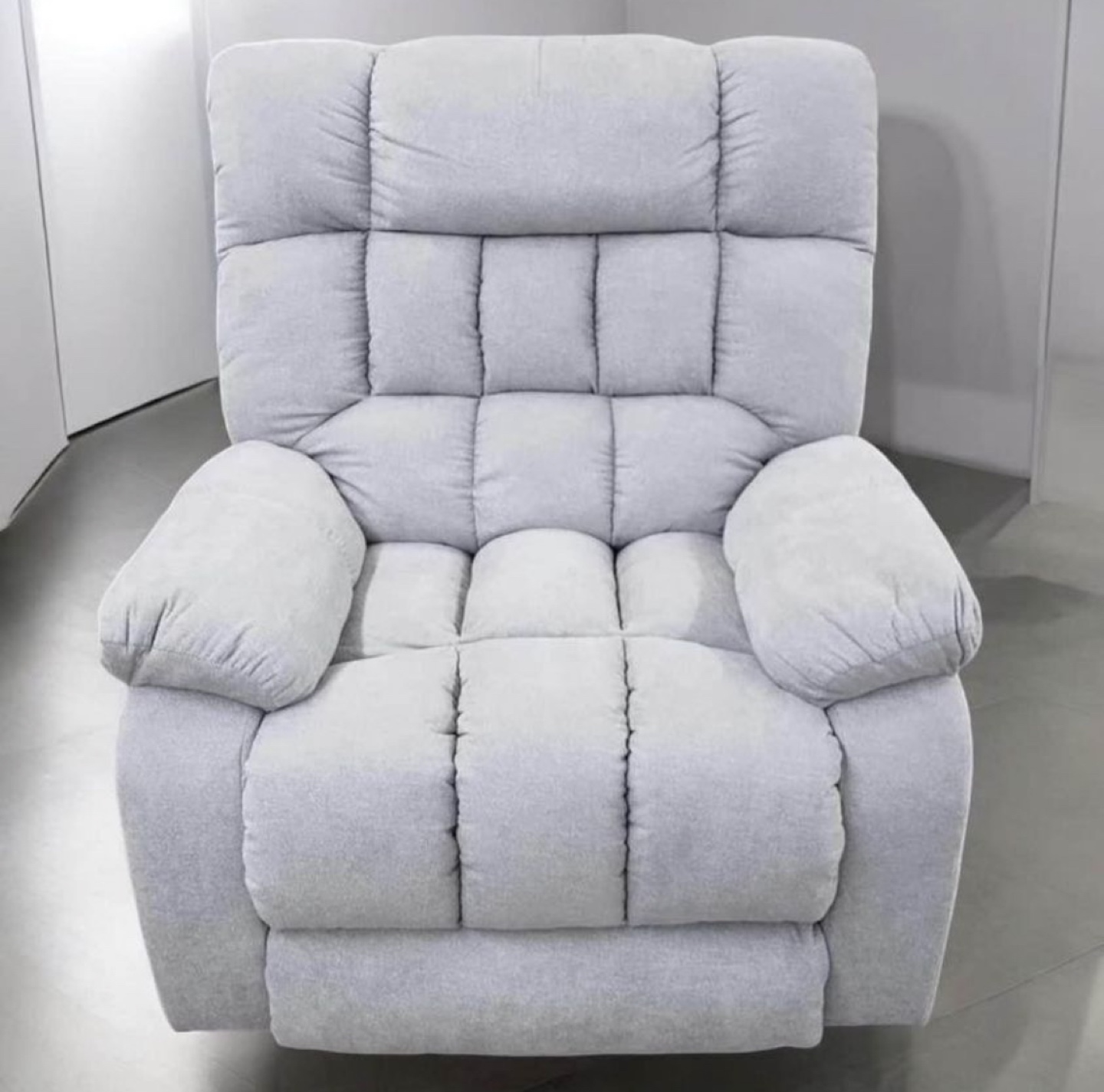 Grey Plush Fabric Reclining Chair
