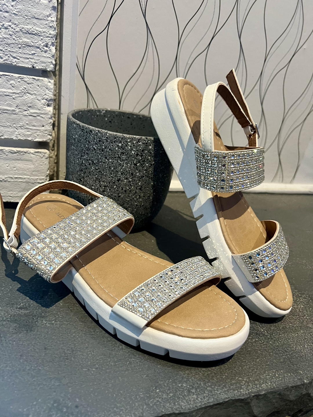ALEXIS Bendel Women Shoes Sandals - White Rhinestone Sandals