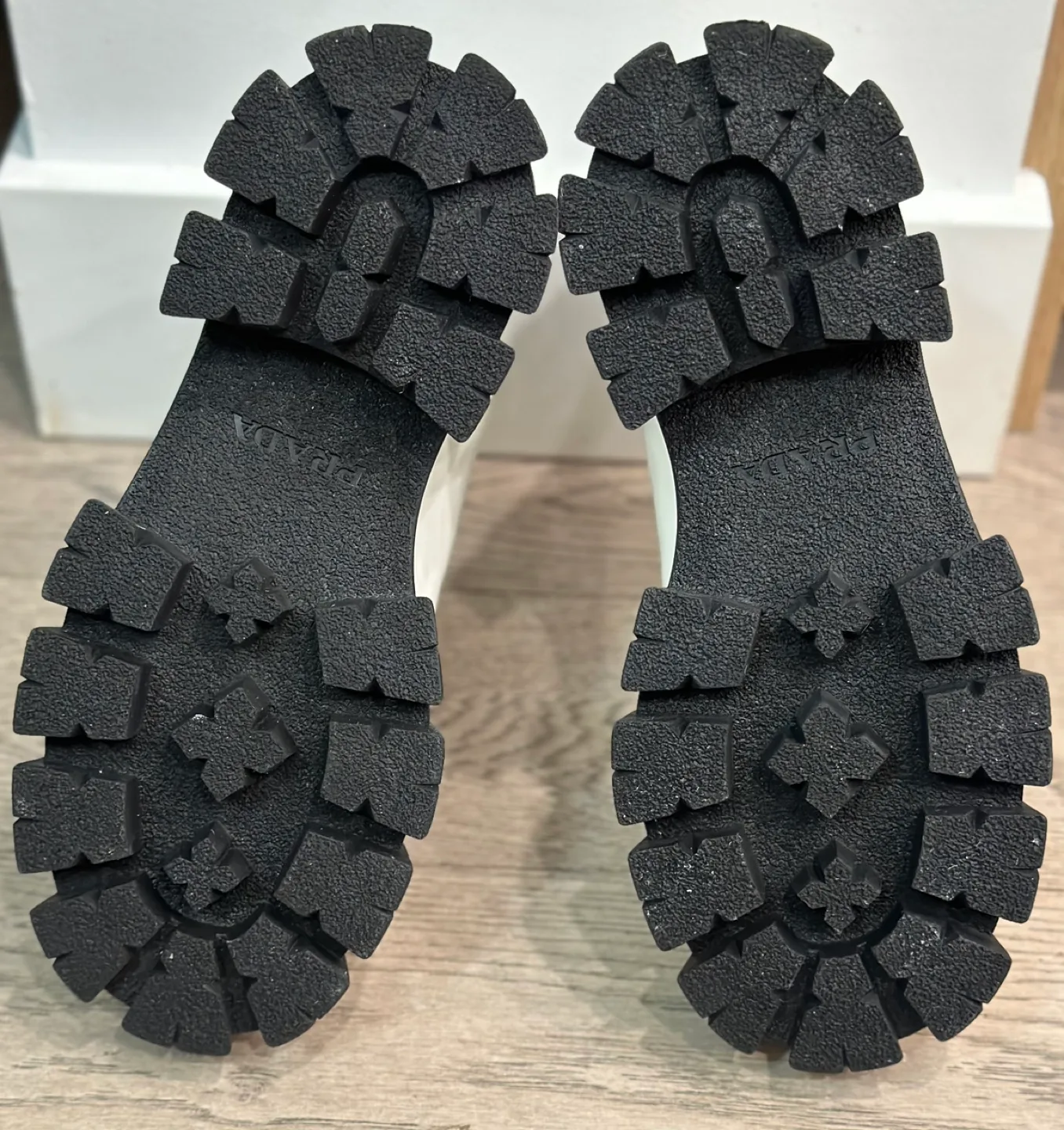 Authentic Prada White Patent Leather Chelsea Monolith Boots image indicator(3)