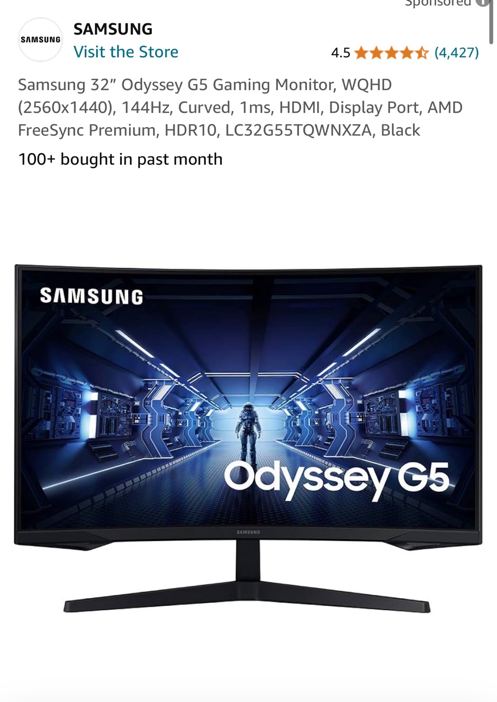 Like New - Samsung Odyssey G5 32" Curved Gaming Monitor