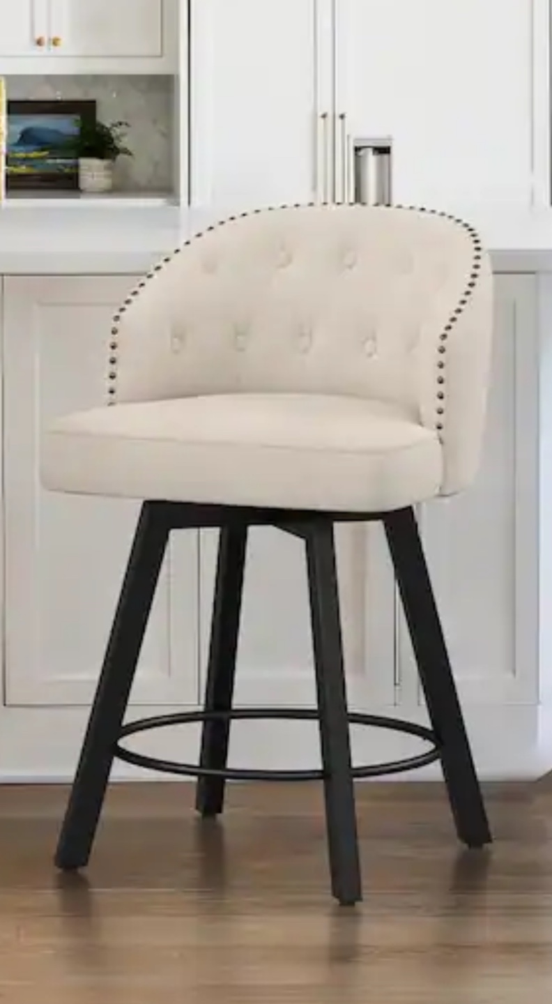 Arturo Series Beige Upholstered Bar Stool with Black Metal Legs