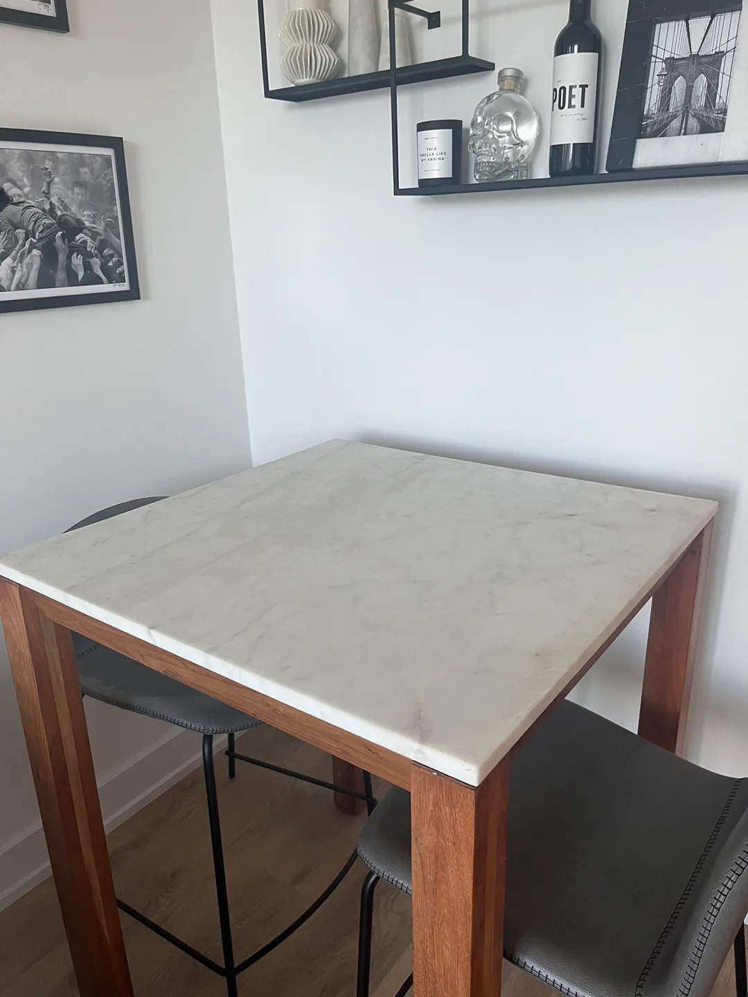 CB2 Marble and Wood High Top Table image indicator(3)