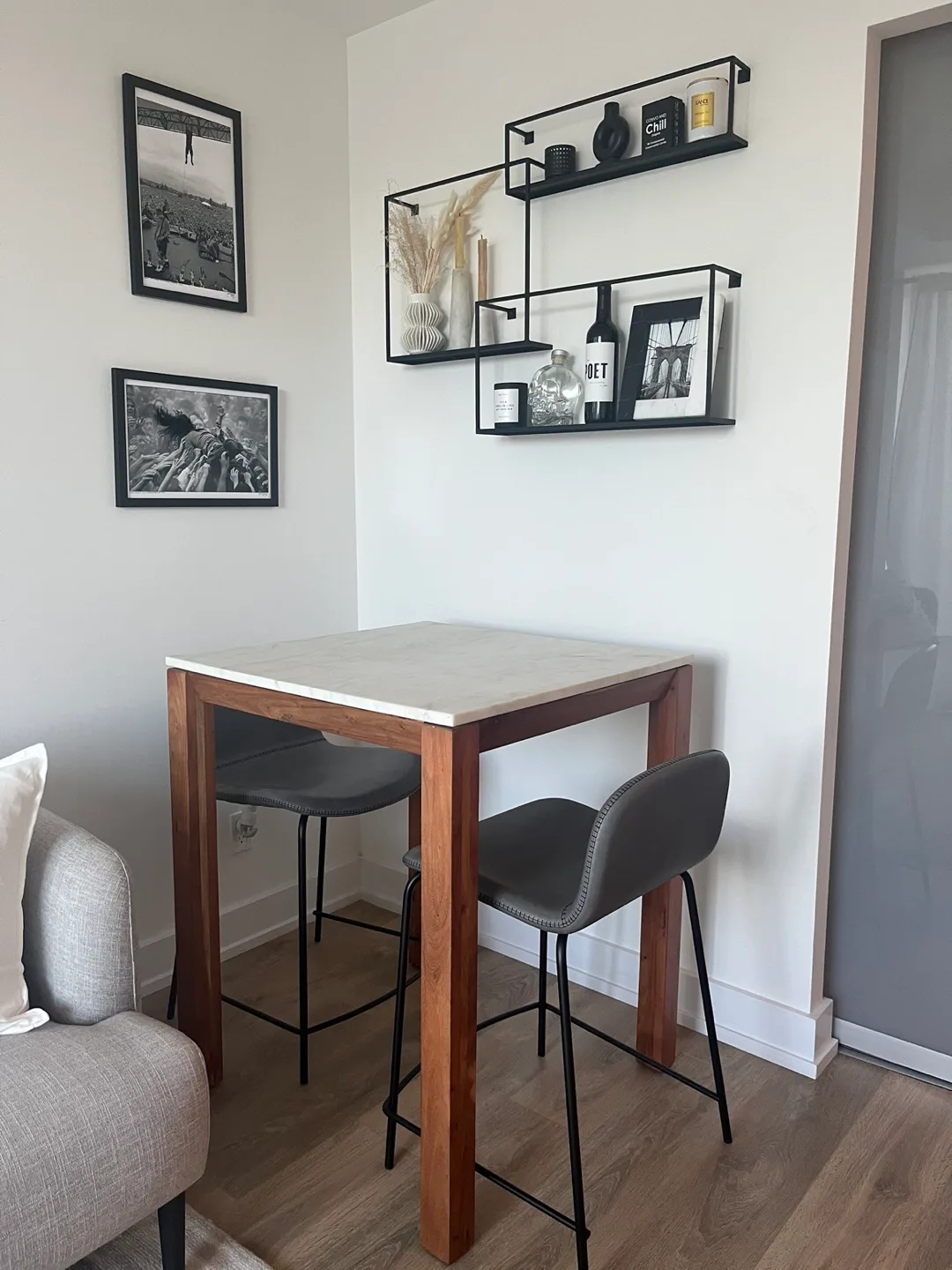 CB2 Marble and Wood High Top Table image indicator(2)