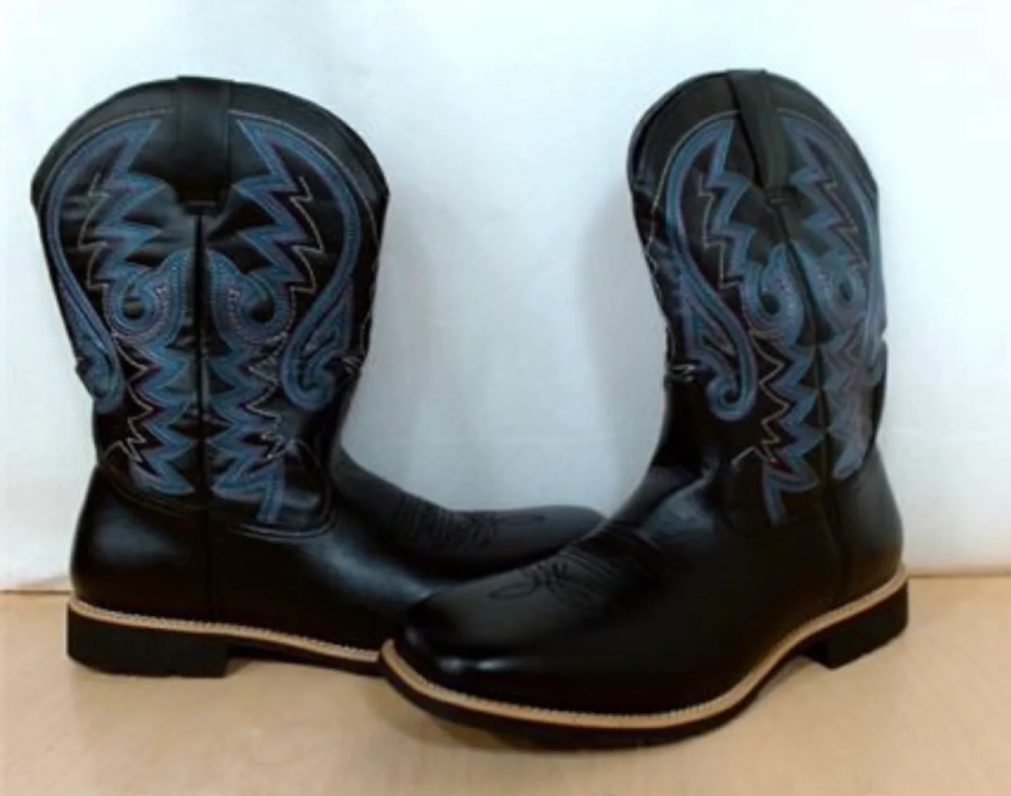 Womens Mid Calf Chunky Heel Western Cowgirl Boots, Sz 7, Black image indicator(6)