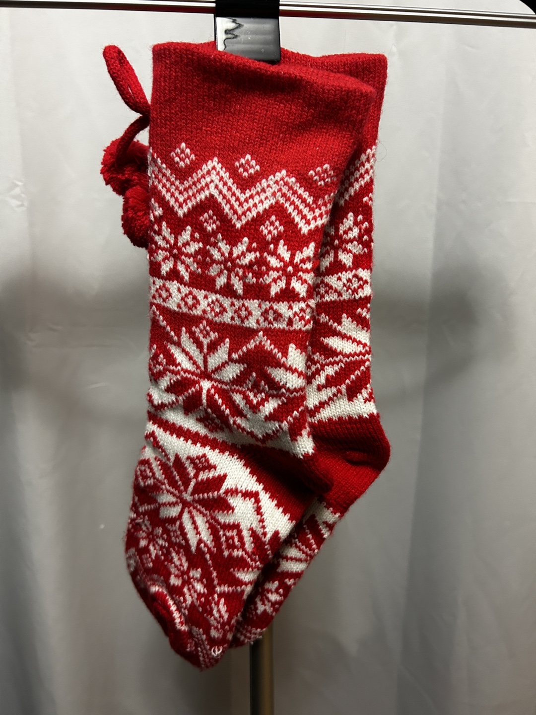 Red & White Knitted Socks with Pom Pom