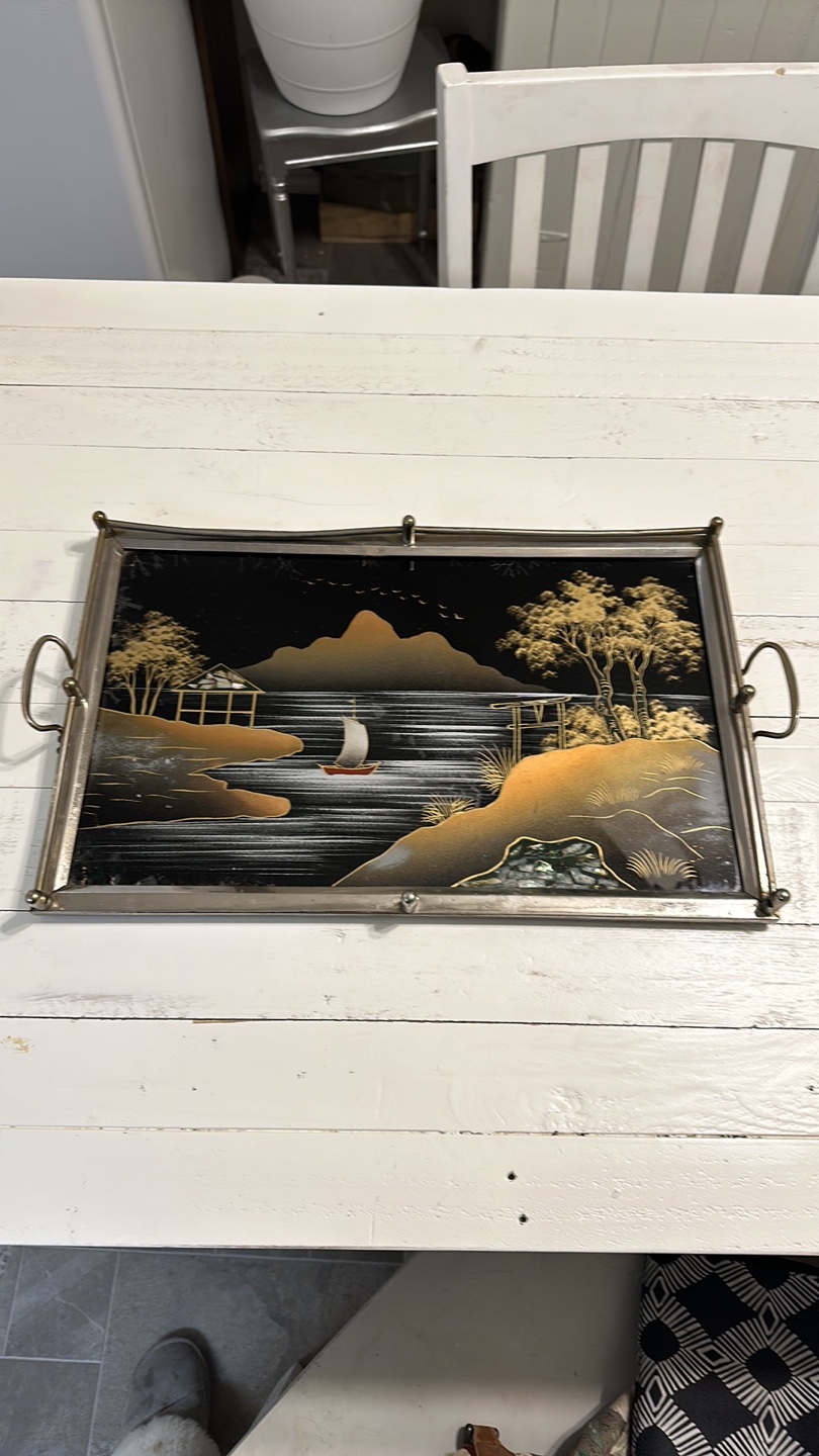 1920s Antique French Hand painted serving tray