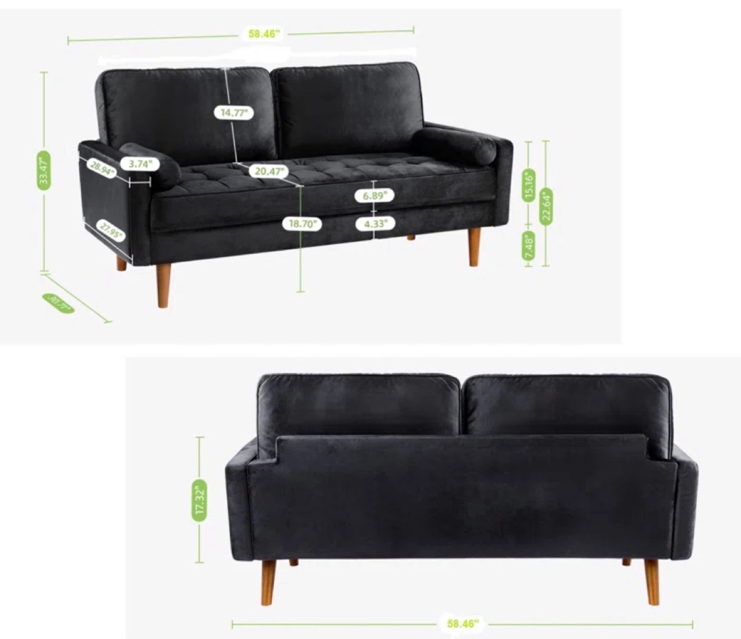 Black Velvet Loveseat - photo 2