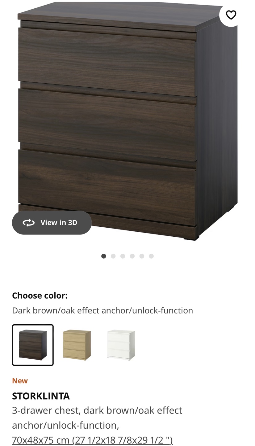 IKEA STORKLINTA dark Brown 3-Drawer Chest - photo 5