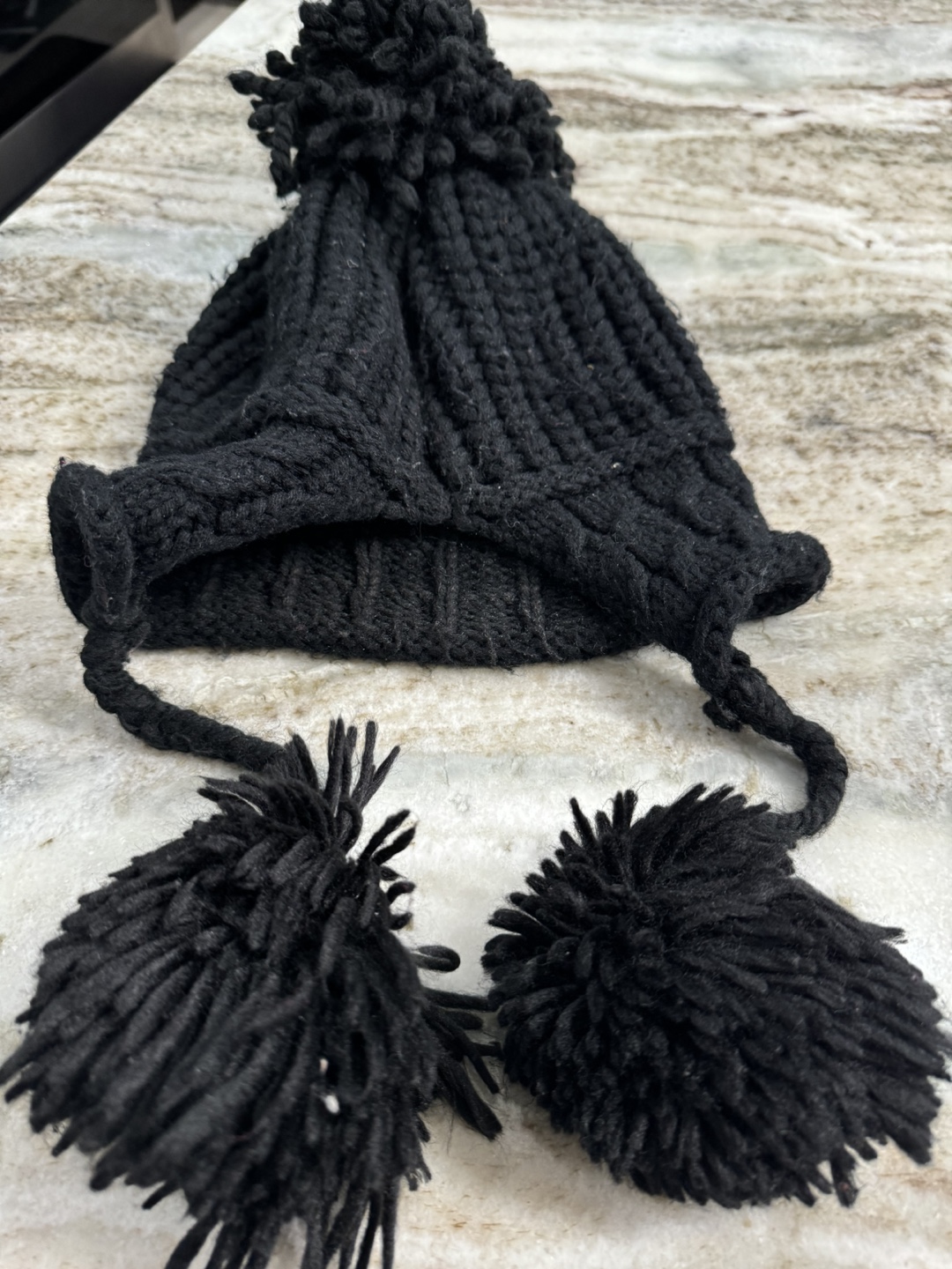 Black Knit Beanie with Pom Pom and Rhinestones - photo 4