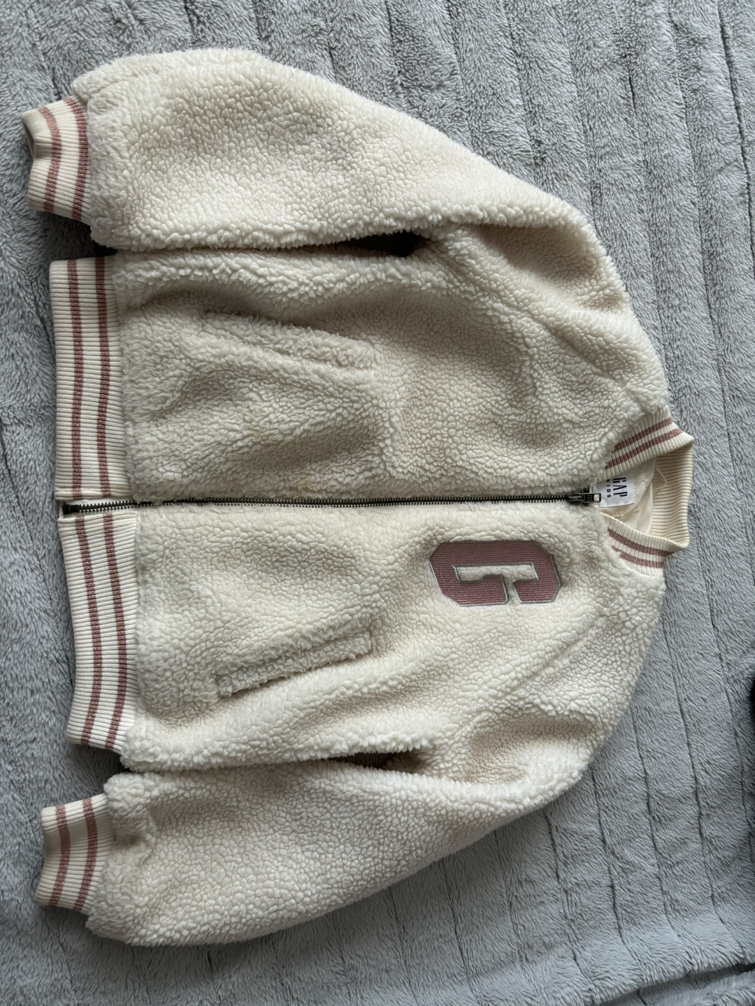 Gap Kids White Fuzzy Bomber Jacket Medium - photo 2