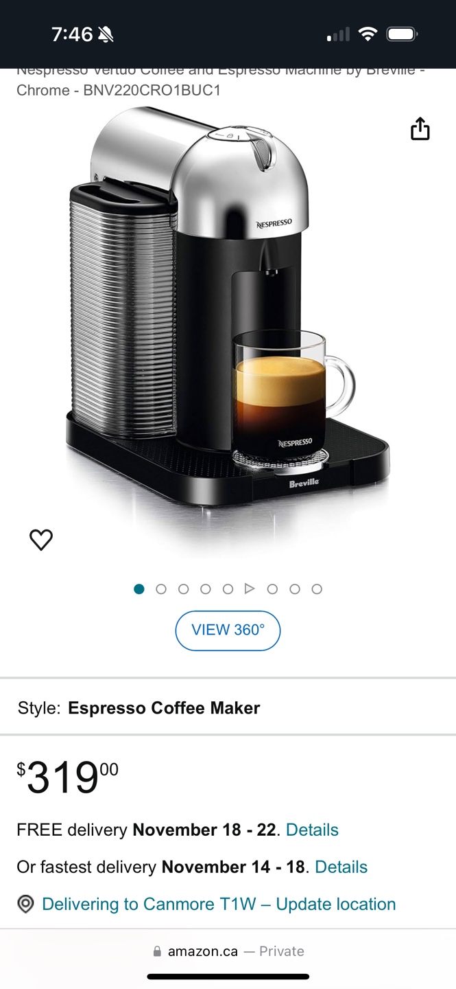 Breville Nespresso Vertuo Coffee Machine