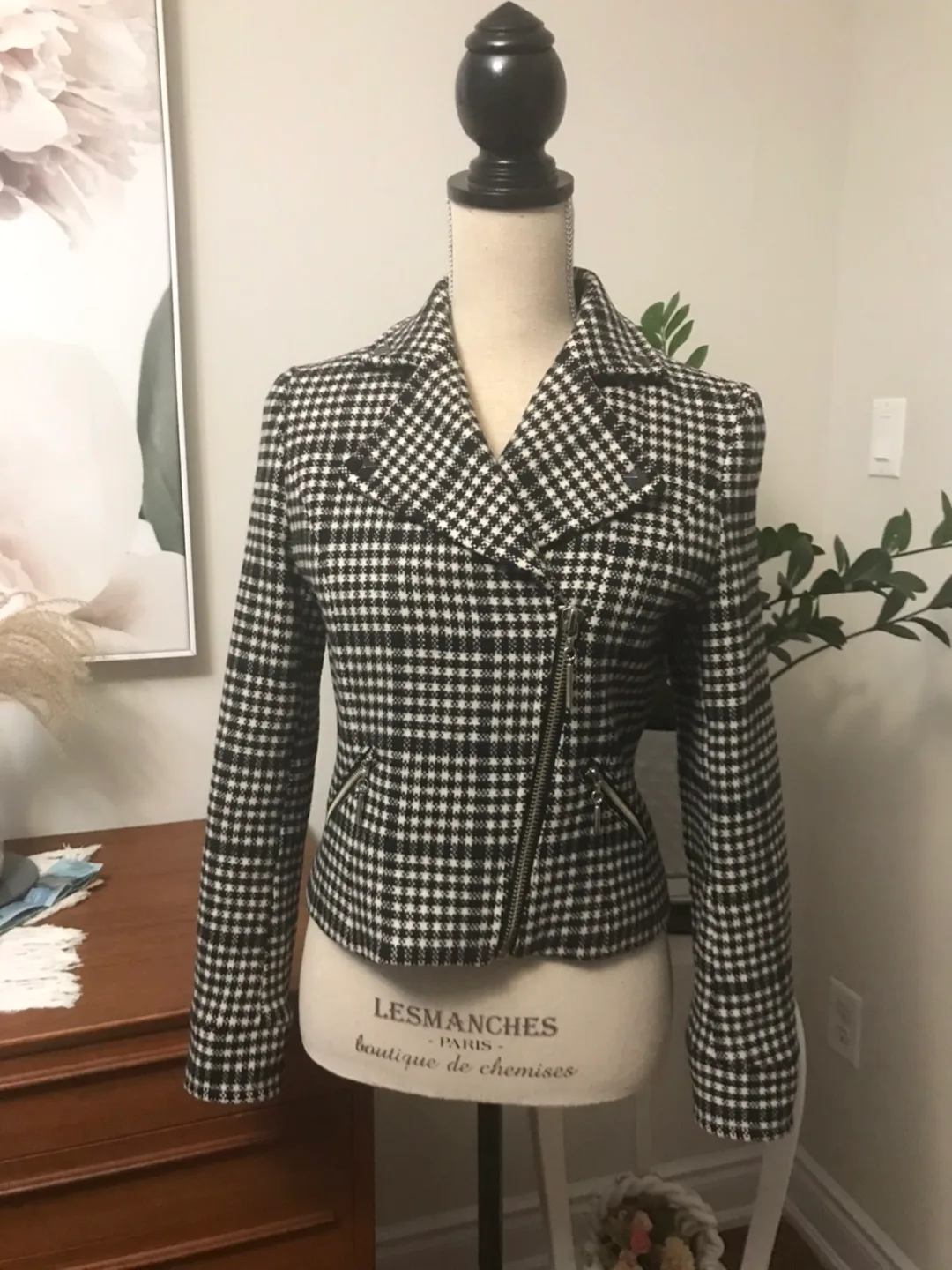 Black and White Houndstooth Moto Jacket image indicator(2)