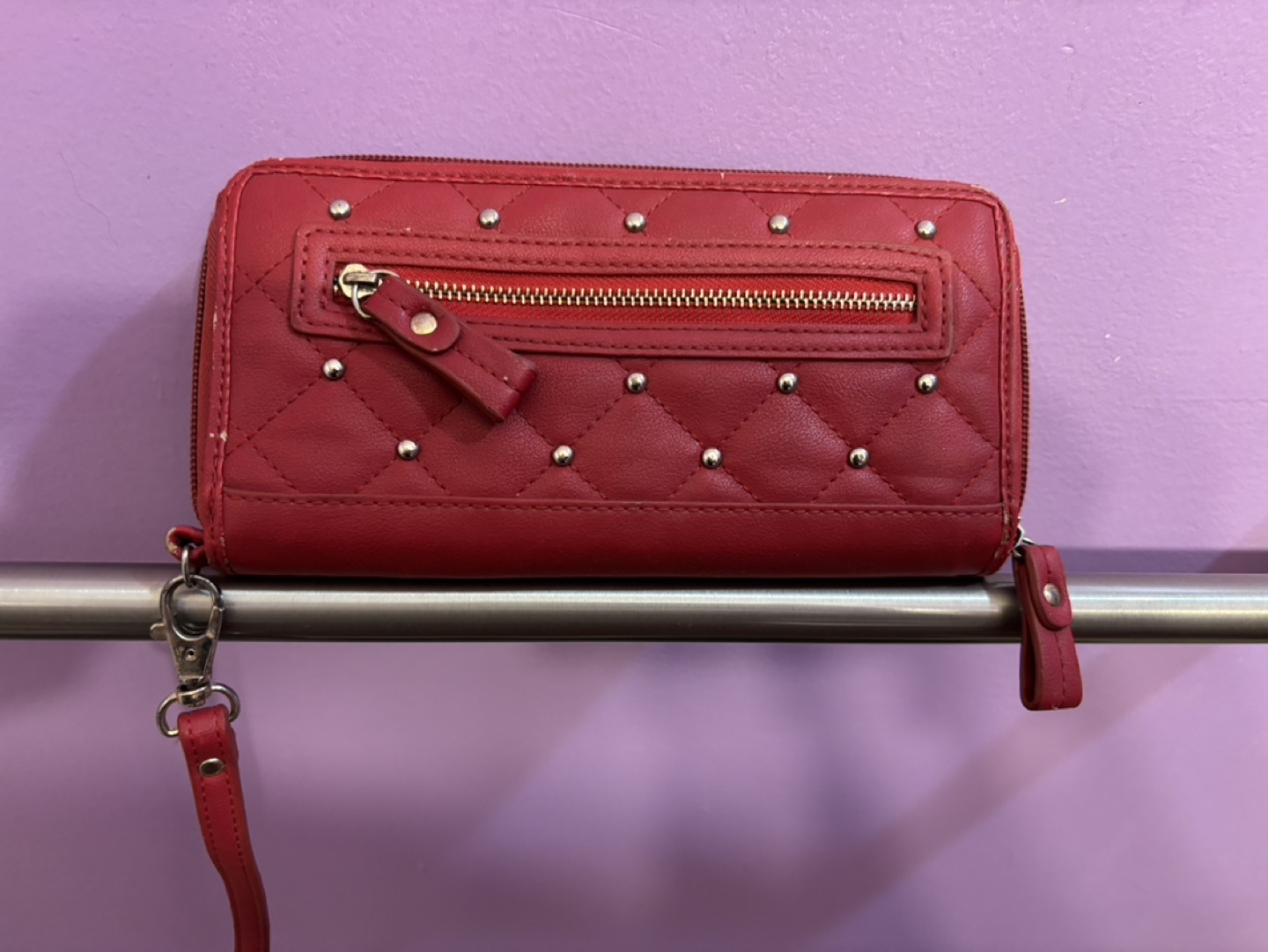 Red Quilted Wallet with Studs