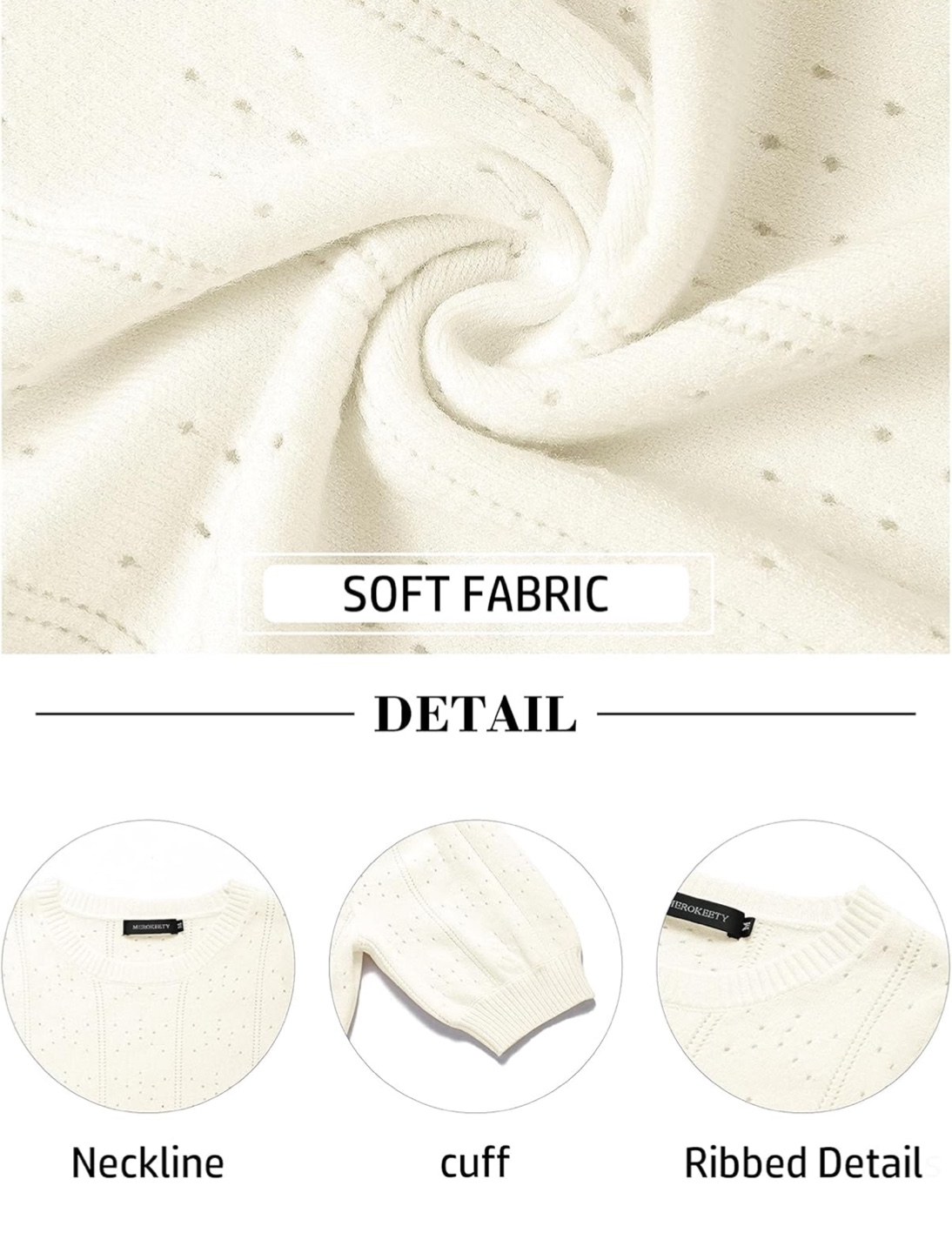 NEW! MEROKEETY Puff Sleeve Crew Neck Crochet Knit Top - photo 4