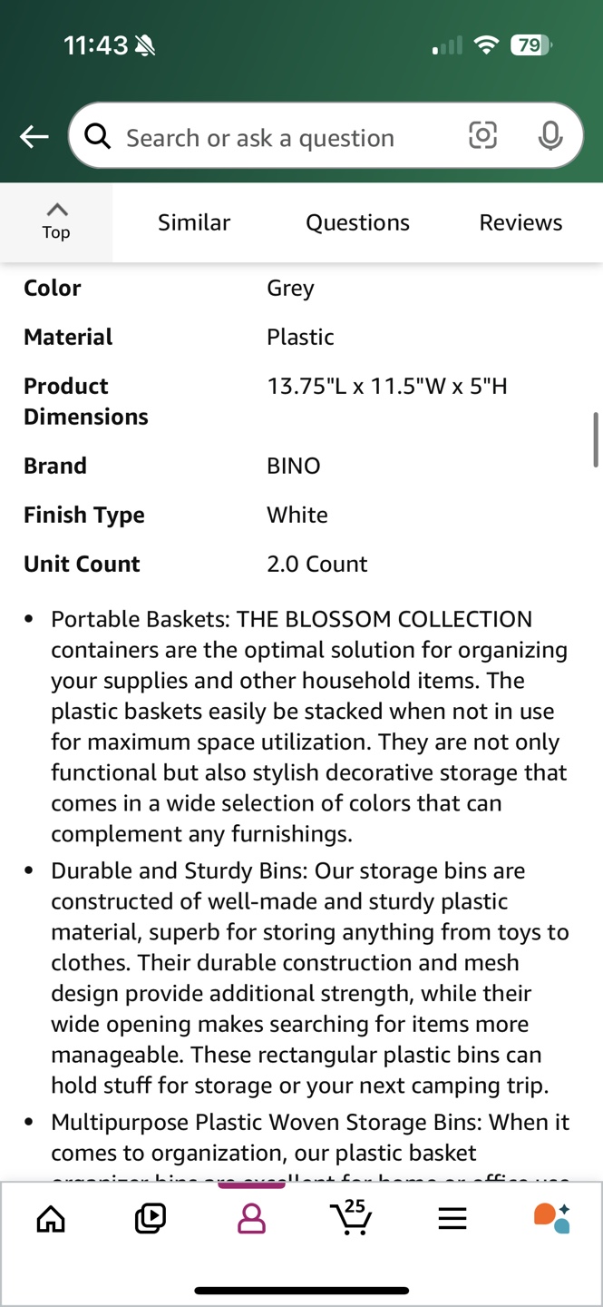 BINO Plastic Storage Baskets, Grey, 2 Pack, Large - photo 5