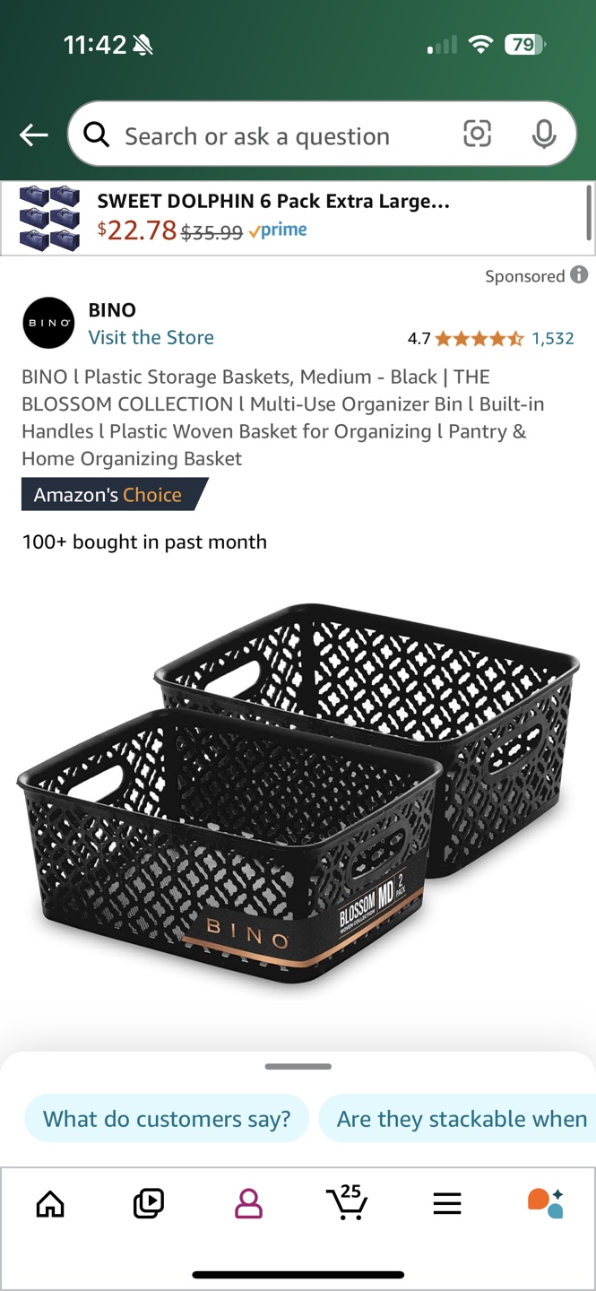 BINO Plastic Storage Baskets, Grey, 2 Pack, Large - photo 3