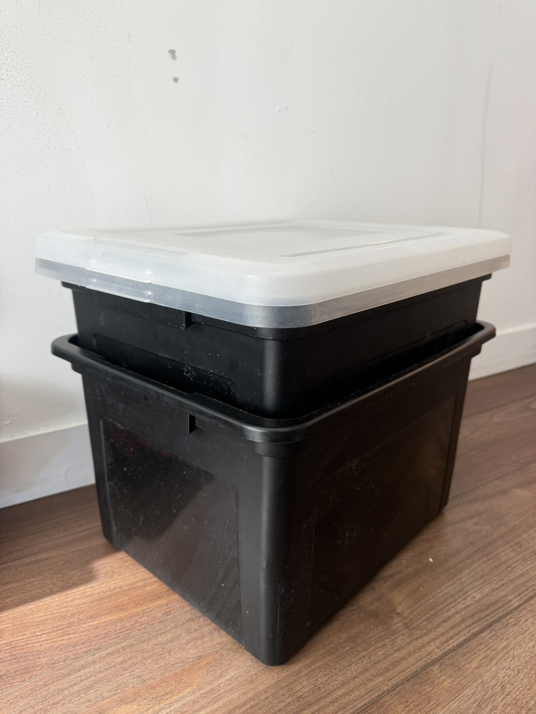 Black Plastic Storage Bins with Lids