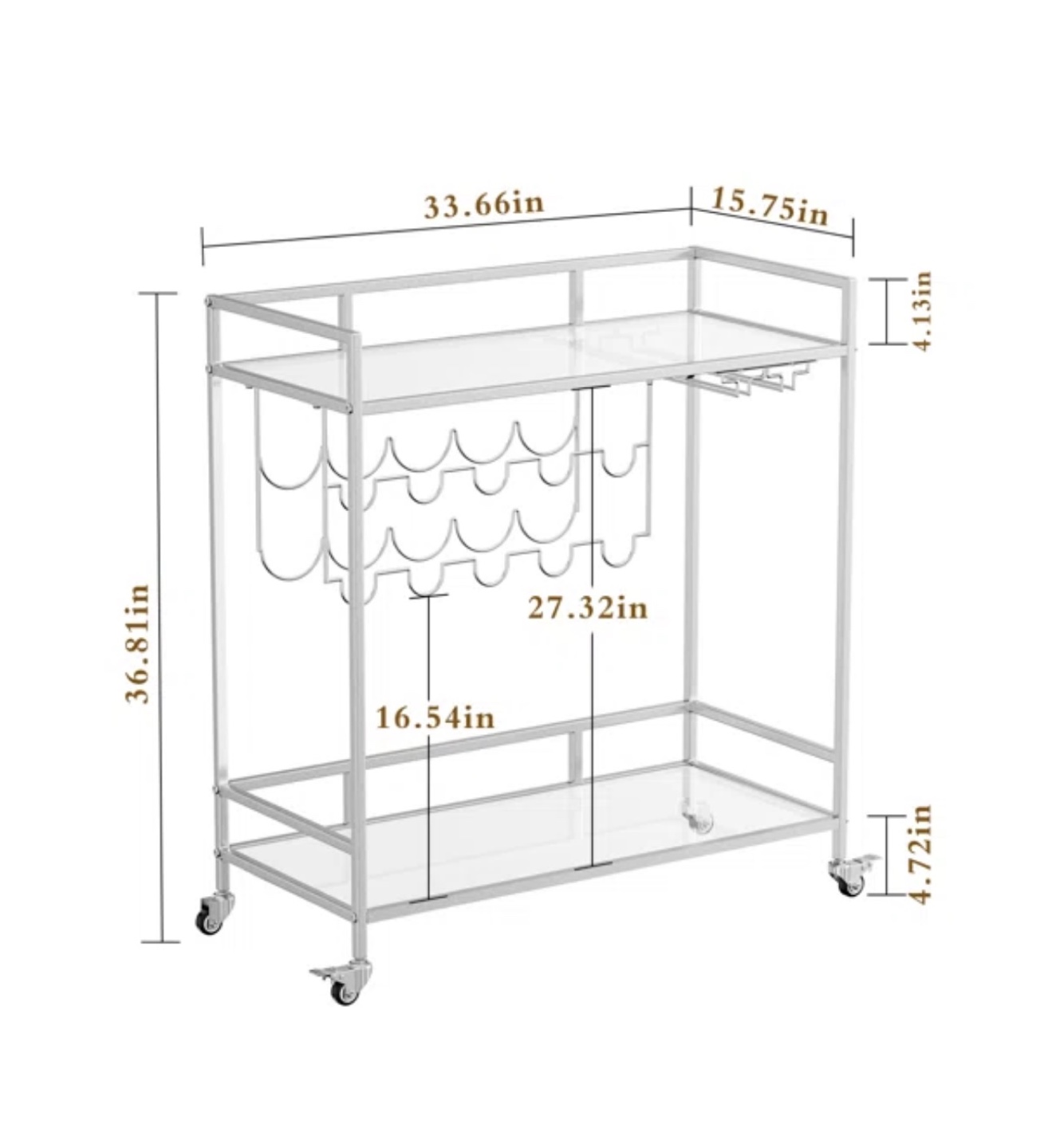 Silver Bar Cart with Wine Rack - photo 4
