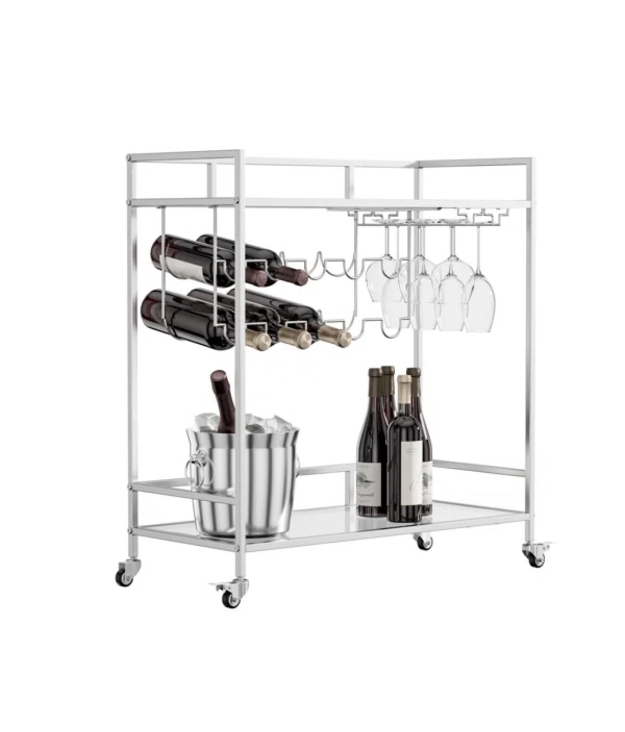 Silver Bar Cart with Wine Rack - photo 5
