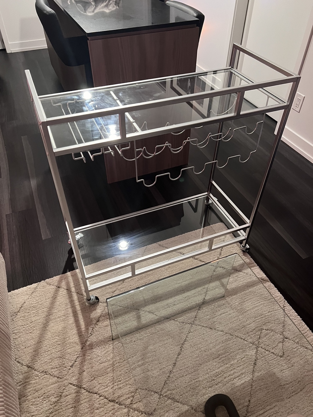 Silver Bar Cart with Wine Rack - photo 3