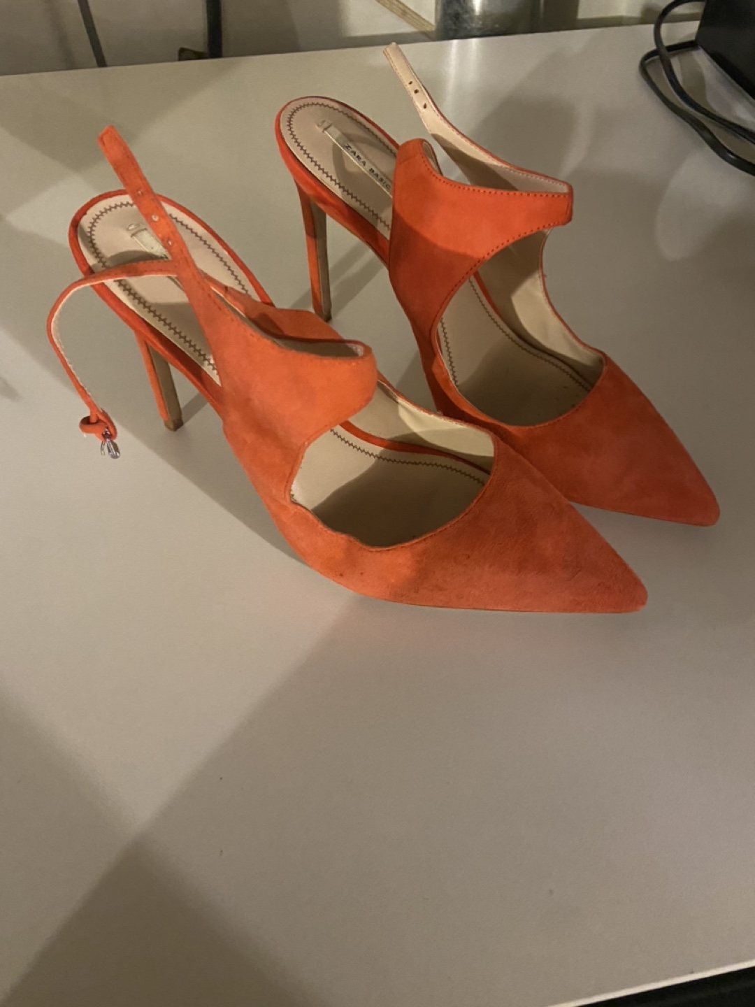 Zara Orange Suede Heels