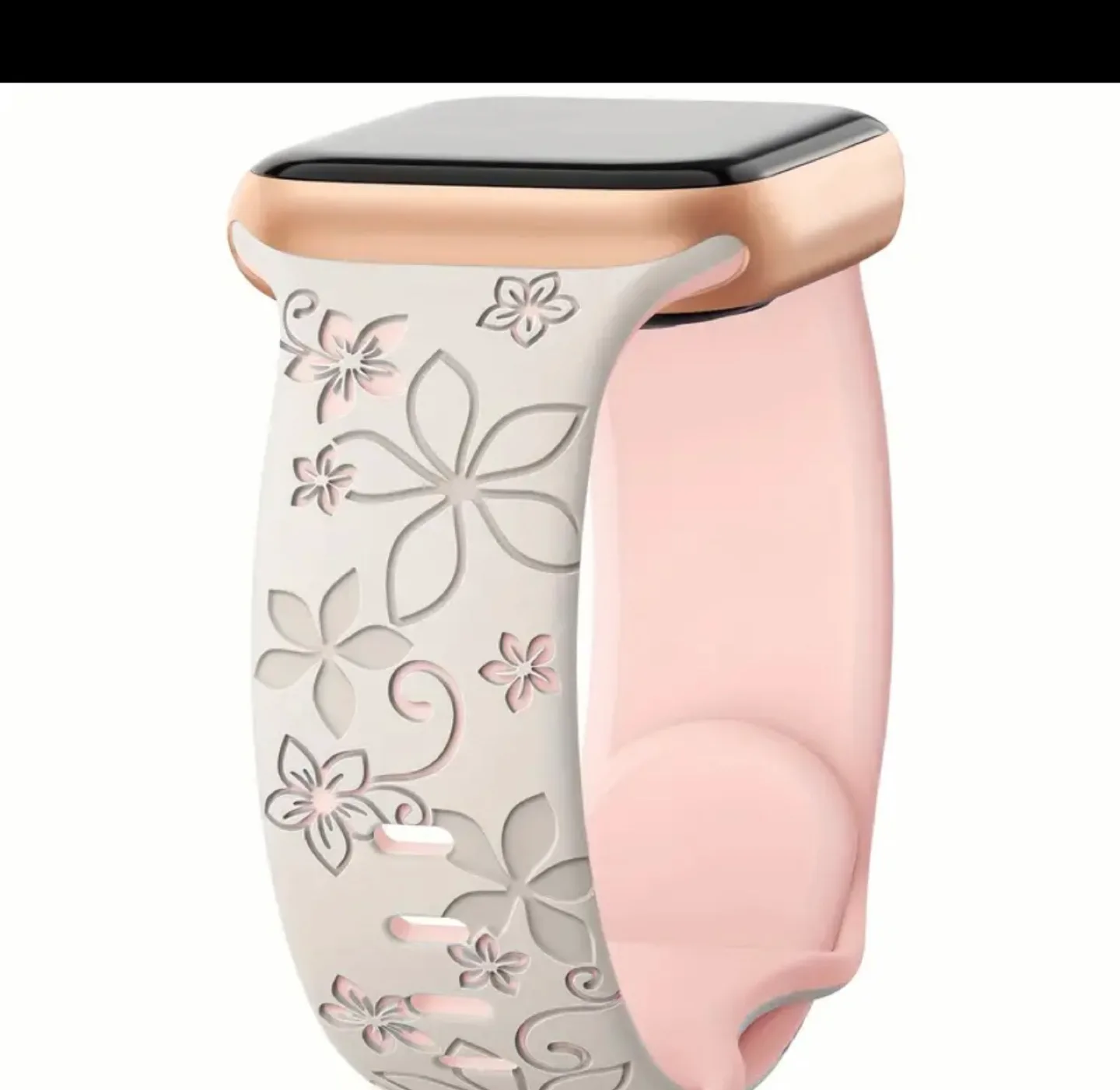 Stylish Floral Engraved Silicone Apple Watch Band image indicator(2)