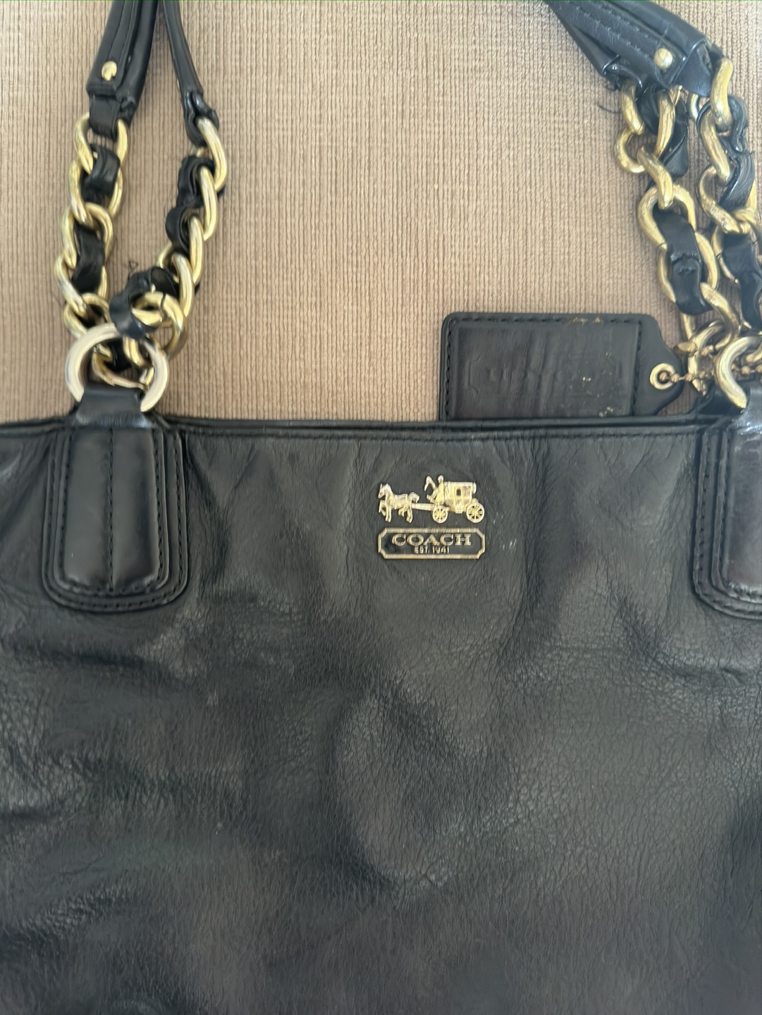 Coach Leather Tote Bag with Gold Chain Strap - photo 2