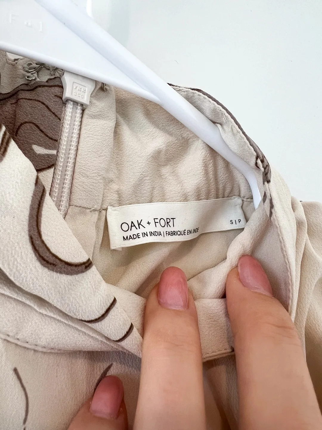 Oak + Fort midi dress cream&brown with marble print Size S image indicator(2)