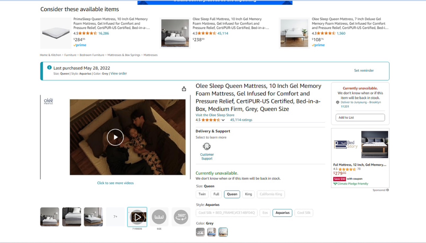 Olee Sleep Queen Mattress, 10 Inch Gel Memory Foam - photo 4