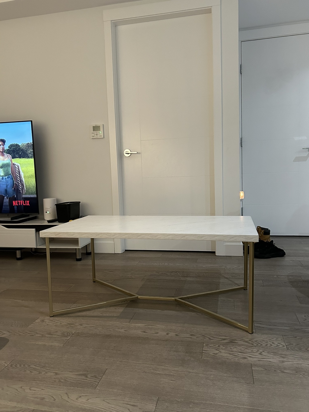 White Marble Coffee Table with Gold Legs
